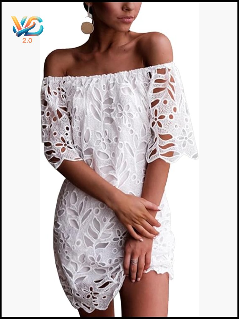 Off Shoulder Floral Lace Mini Dress Hollow Back Summer Casual